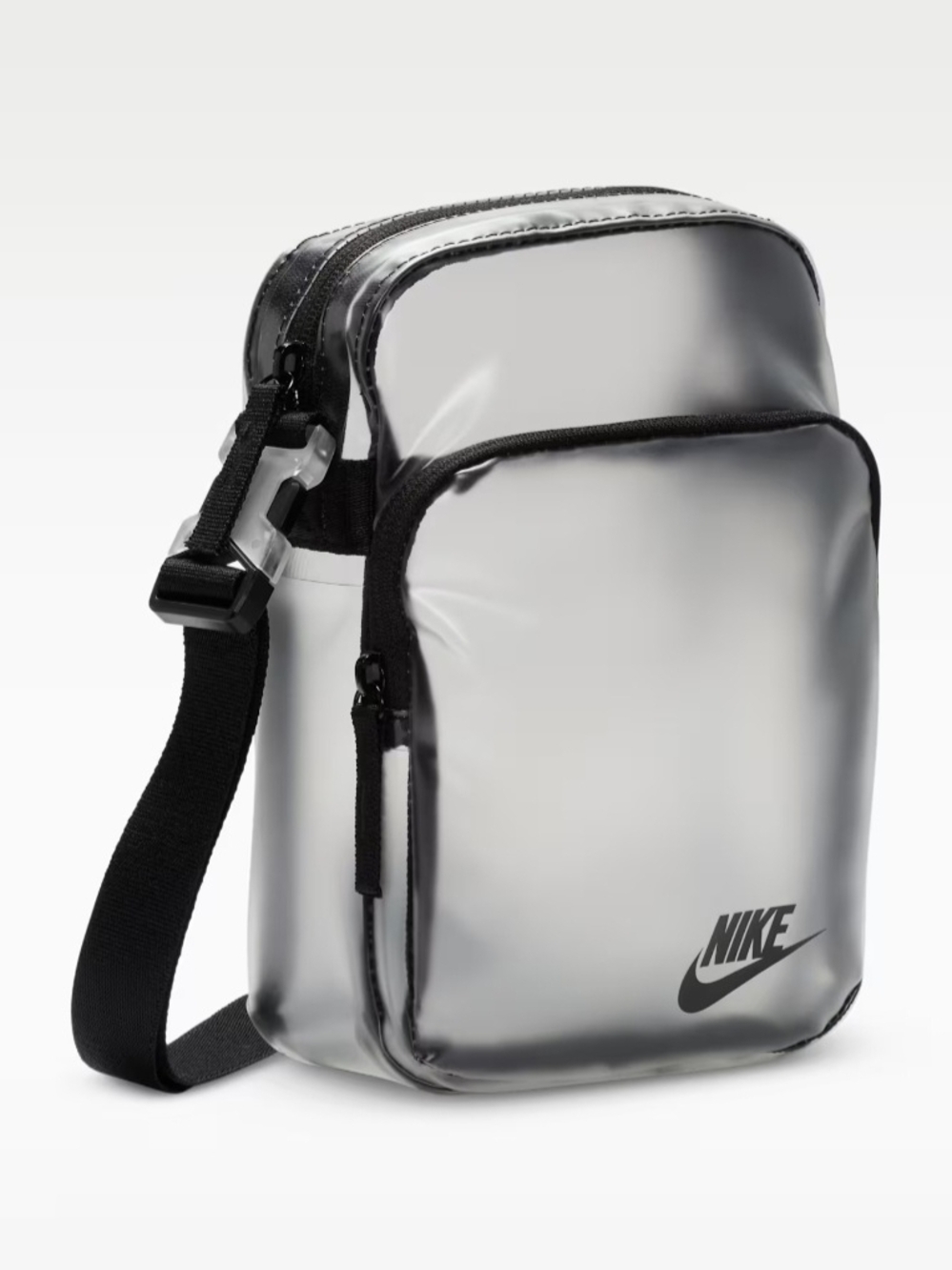 Nike Metallic Silver Men’s Crossbody Belt Bag with Black Strap